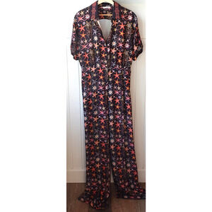 Versace Collection Jumpsuit Womens 12 Black Starfish Print Wide Leg Cut Out Back